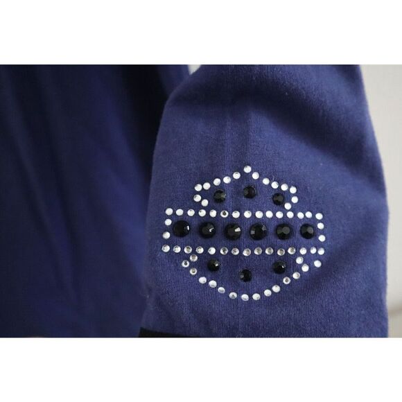 Harley-Davidson Women's Sz 2XL Blue/Black L/S Chiffon Scoop Neck Back Zip Blouse - Picture 5 of 10